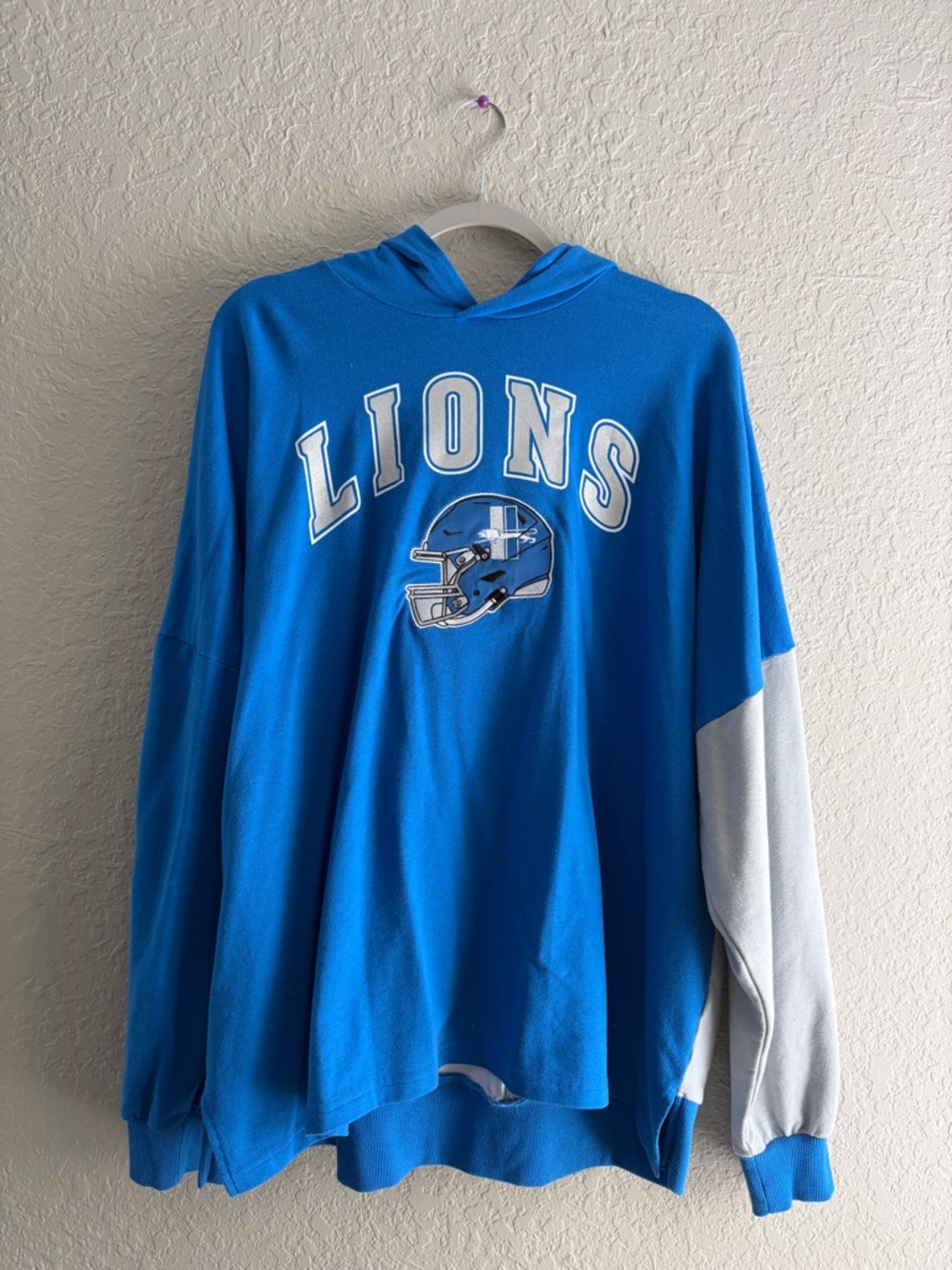 Detroit Lions Blue Hooded Shirt with Helmet Embroidery